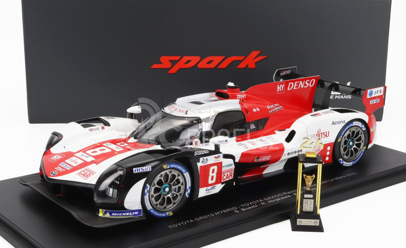 Spark-model Toyota Gr010 3.5l Turbo Hybrid V6 Team Toyota Gazoo Racing N 8 Winner 24h Le Mans 2022 S.buemi - B.hartley - R.hirakawa - Con Vetrina - With Showcase 1:18 Bílá Červená Šedá