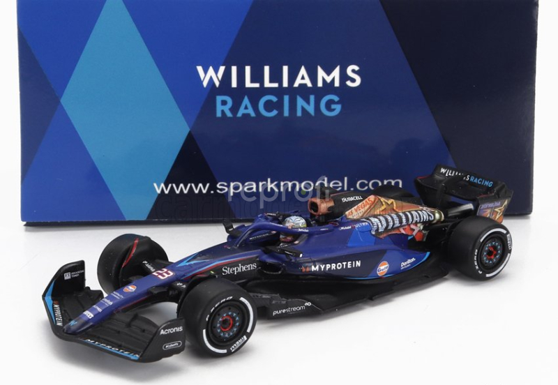 Spark-model Williams F1  Fw45 Team Williams Racing Gulf N 23 Las Vegas Usa Gp 2023 Alexander Albon 1:64 Modrá Černá Zlatá