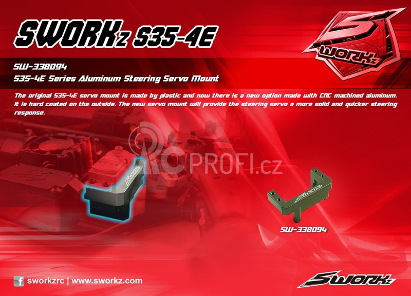SWORKz hliníkový držák serva pro řízení, 1 ks.