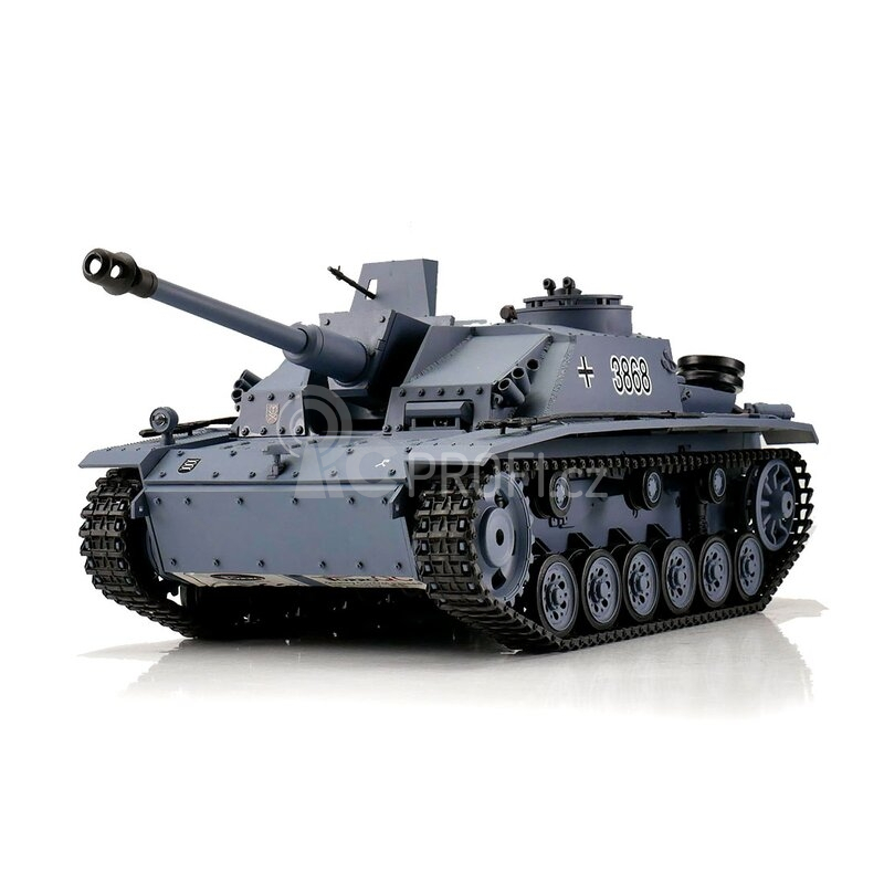 TORRO tank 1/16 RC Sturmgeschütz III, provedení G, šedá kamufláž-BB Airsoft (kovové pásy)