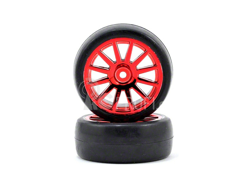 Traxxas kolo, disk 12-spoke červený, pneu slick (2)