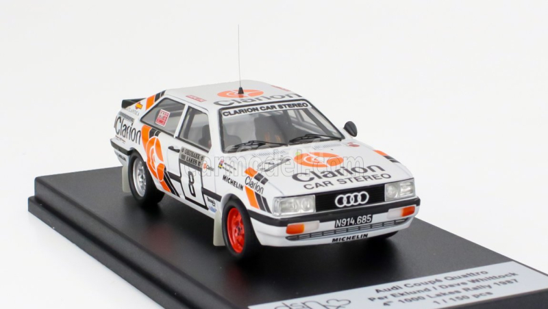 Trofeu Audi Quattro Coupe N 8 Rally 1000 Lakes 1987 Per Eklund - Dave Whittock 1:43 Bílá Modrá Oranžová