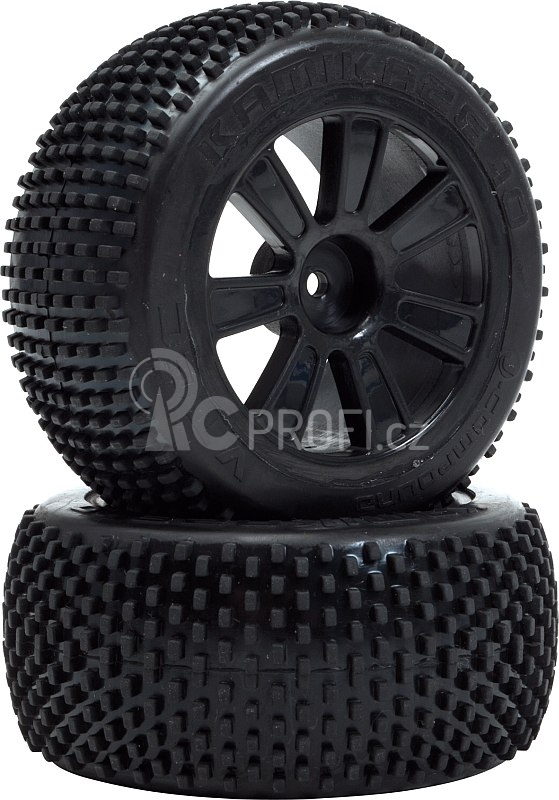 VTEC Kamikaze 4WD zadní, nalepené gumy na černých diskách - 1/10 Buggy J-směs