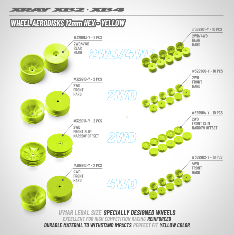 Zadní aerodisk 2WD/4WD s 12mm IFMAR - tvrdý, žlutá (10 ks)
