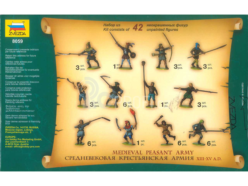 Zvezda figurky Medieval Peasant Army (1:72)