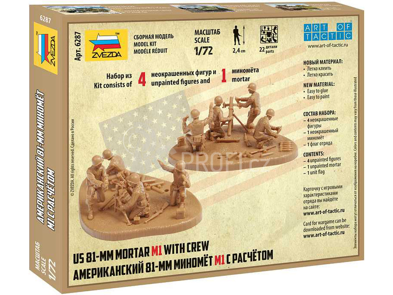 Zvezda figurky US 81mm Mortat w/crew (Snap Fit) (1:72)